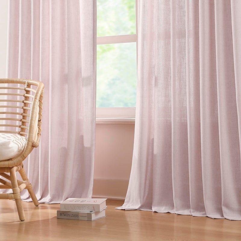 Vision Home Soft Pink Pinch Pleated Semi Sheer Curtains Textured Linen Blended Light Filtering Window Curtains 108 inch for Living Room Bedroom Pinch Pleat Drapes with Hooks 2 Panels 9ft 40"" Wx108 L - Image 2